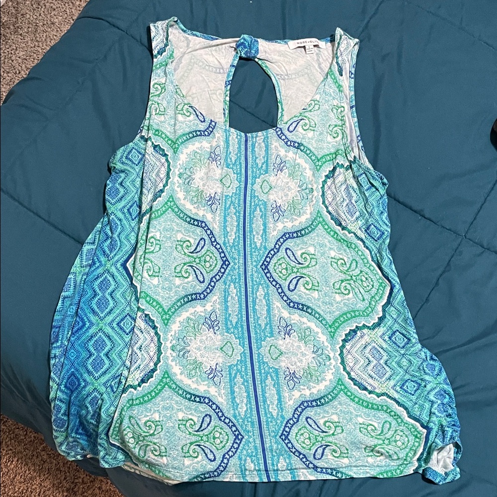 Rose & Olive Blue and Green Medallion Keyhole Tank